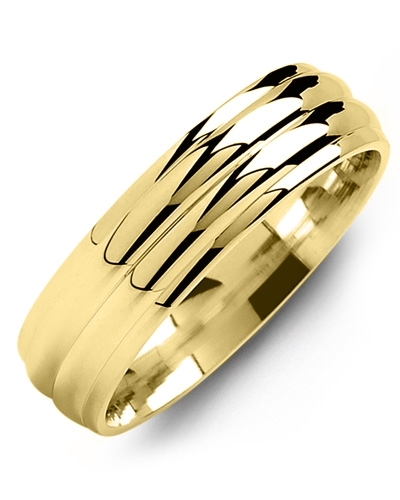 Men S Two Line Polished Edges Gold Wedding Ring Madani Rings Men S Women Yellow Gold Wedding Band