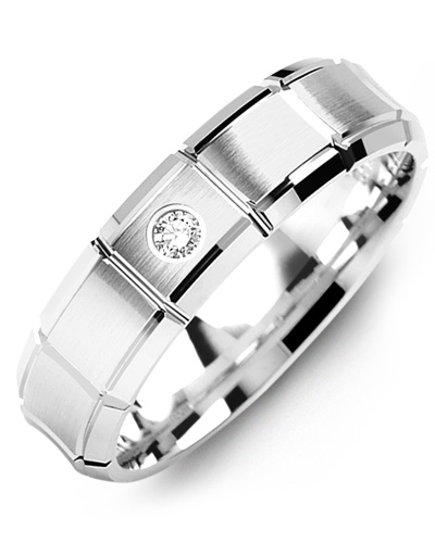 Men's & Women's White Gold + 1 Diamond tcw 0.05 Wedding Band Men's & Women's White Gold + 1 Diamond tcw 0.05 Wedding Band