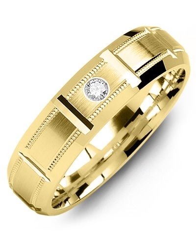 Men's & Women's Yellow Gold + 1 Diamond tcw 0.05 Wedding Band Men's & Women's Yellow Gold + 1 Diamond tcw 0.05 Wedding Band