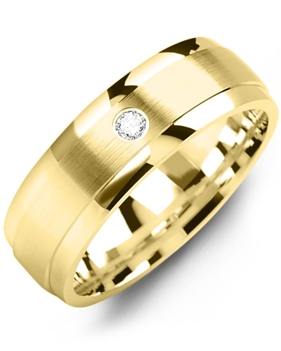Men's & Women's Yellow Gold + 1 Diamond tcw 0.05 Wedding Band Men's & Women's Yellow Gold + 1 Diamond tcw 0.05 Wedding Band