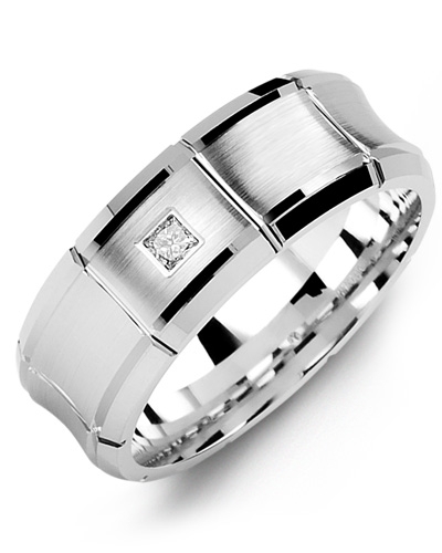 Men S Concave Brush Pattern Accents Beveled Edges Gold Diamond Men S Women White Gold 1 Diamond Tcw 0 05 Wedding Band