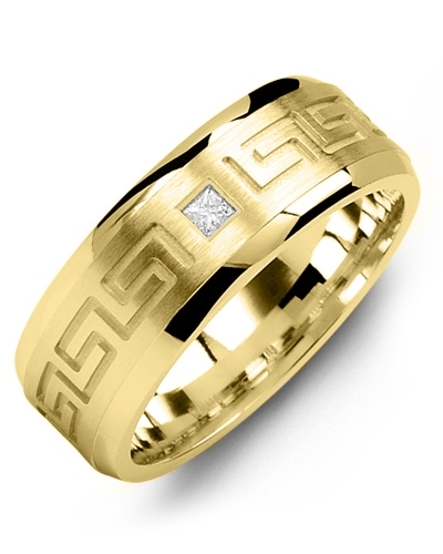 Men S Ancient Greek Key Diamond Beveled Gold Wedding Ring Madani Rings Men S Women Yellow Gold 1 Diamond Tcw